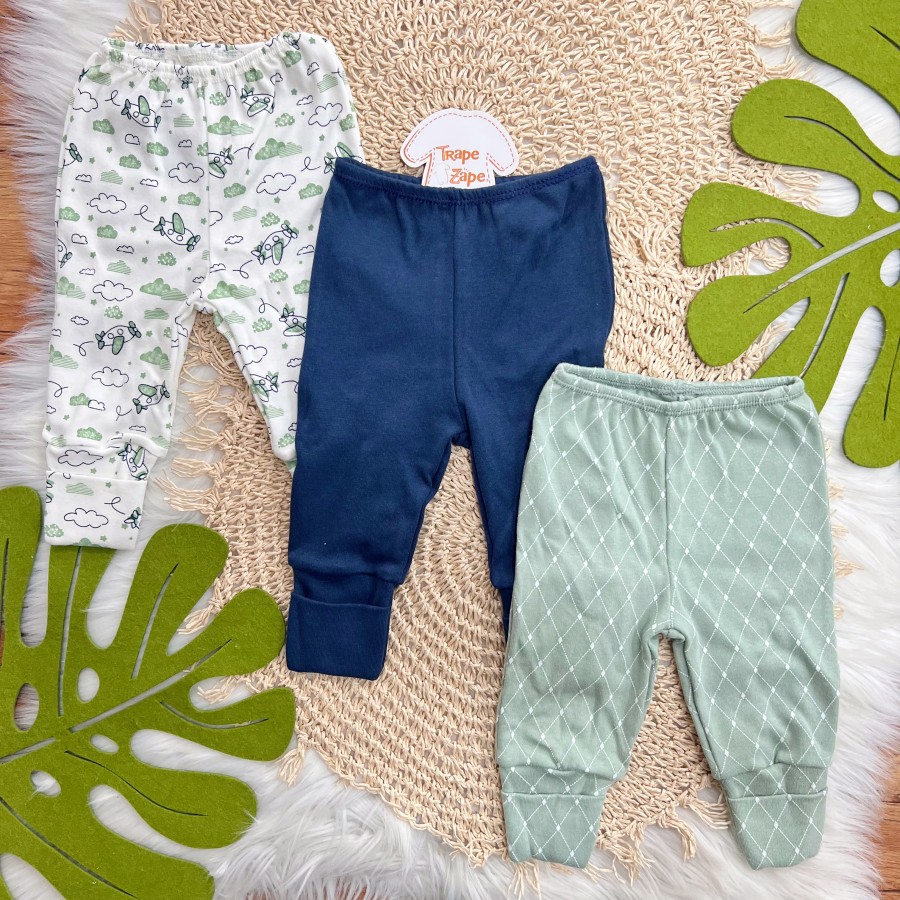 Kit 3 Calças - Aviãozinho, Marinho e Losango - Off White, Verde e Marinho